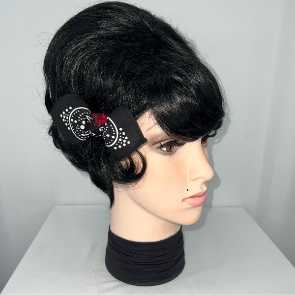 Black and Red Rose Paisley Rockabilly Bandana Knotted Hair Bow - Picture 3 of 11